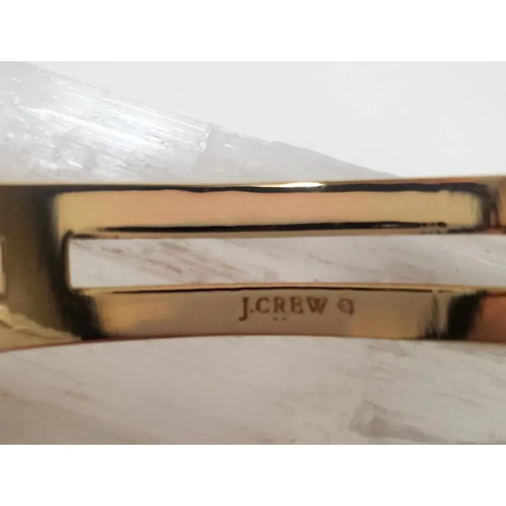 J. Crew Bracelet Hinged with Lock Navy Blue Enamel Gold Pierced Panels Bordered - Picture 10 of 12